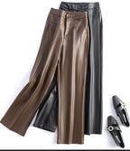 2025 autumn and winter new style leather pants elastic high waisted slim fit commute straight leg pants for women