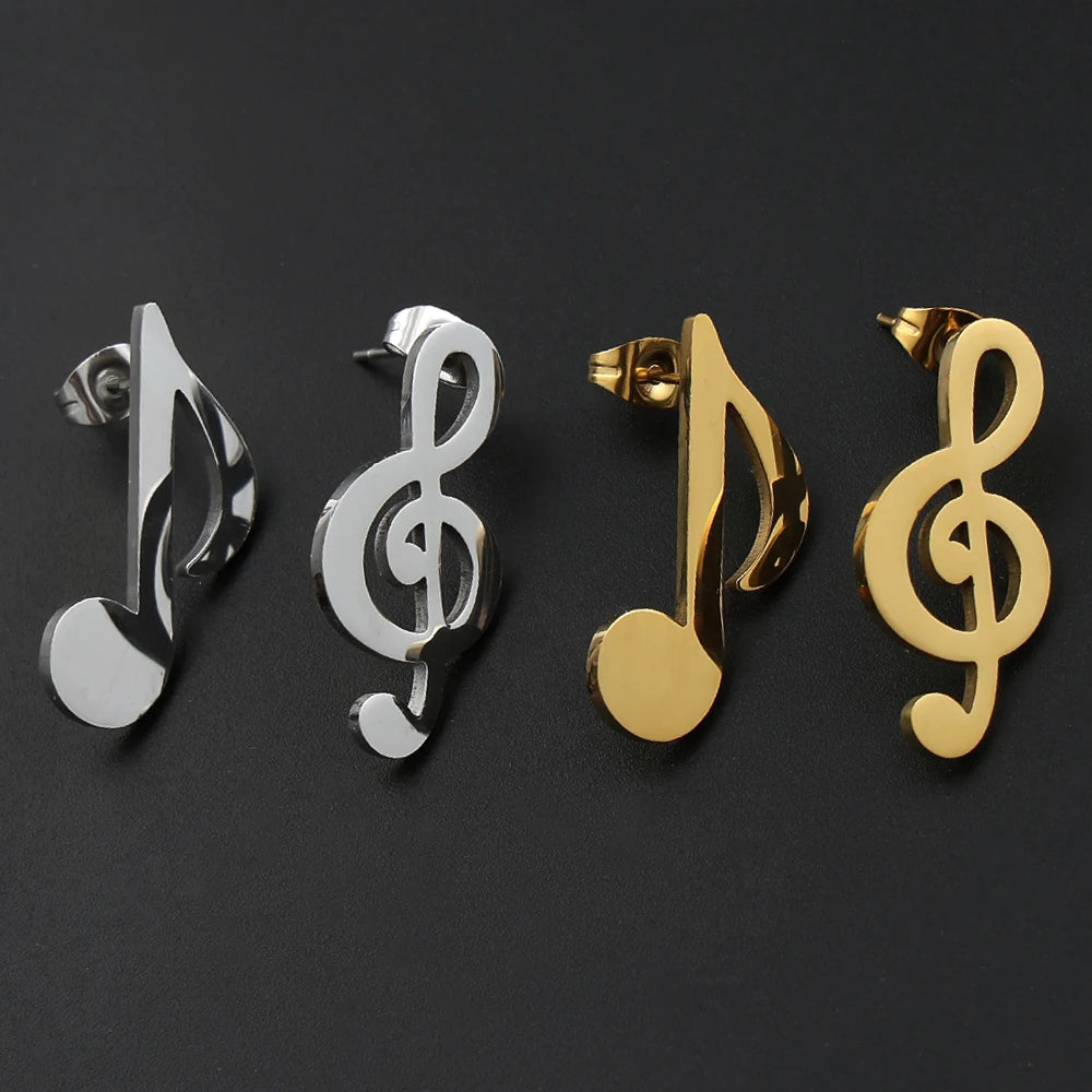 Stainless Steel Music Note Stud Earrings Treble Clef & Eighth Note Earrings Minimalist Music Jewelry Gift for Music Lovers Women