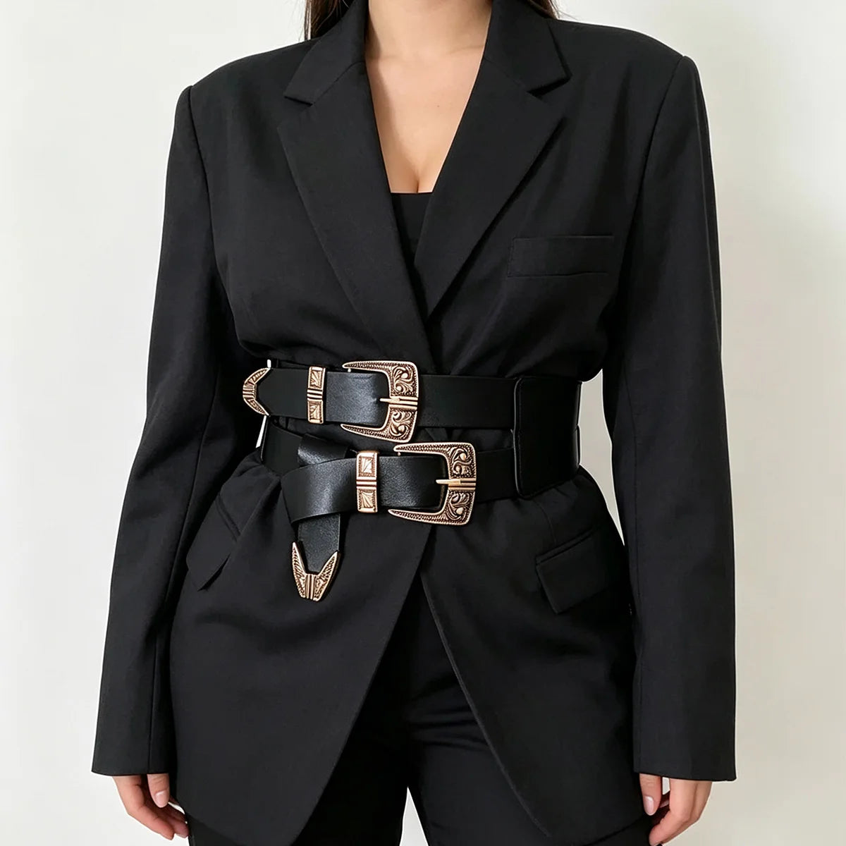 New Corset Punk Black Wide Belt Pu Leather Slimming Body Belts for Women Elastic High Waist Belt Female Dress Black Cummerbunds