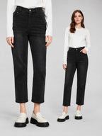 Women's solid color important stretch cropped tight jeans, fashionable and simple style, button design, suitable for spring and summer outings and dates
