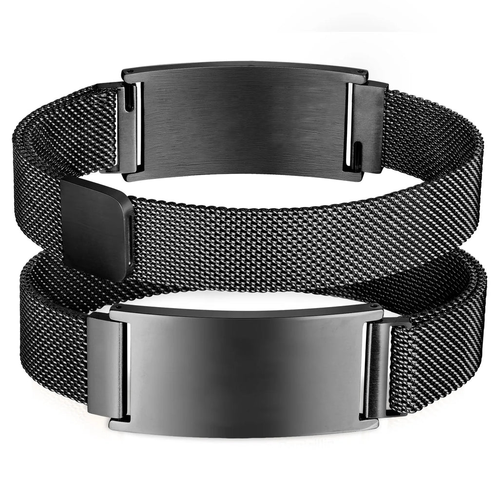 Chunky Magnetic Mesh Strap Bracelets for Men Boys,Custom Text ID Name Chain Wristband,Valentine's Day Father's Day Gift