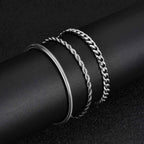 3pcs/set Cuban Chain Bracelet for Men,Classic Stainless Steel Stacked Bracelet,Punk Basic Chains Jewelry Gifts
