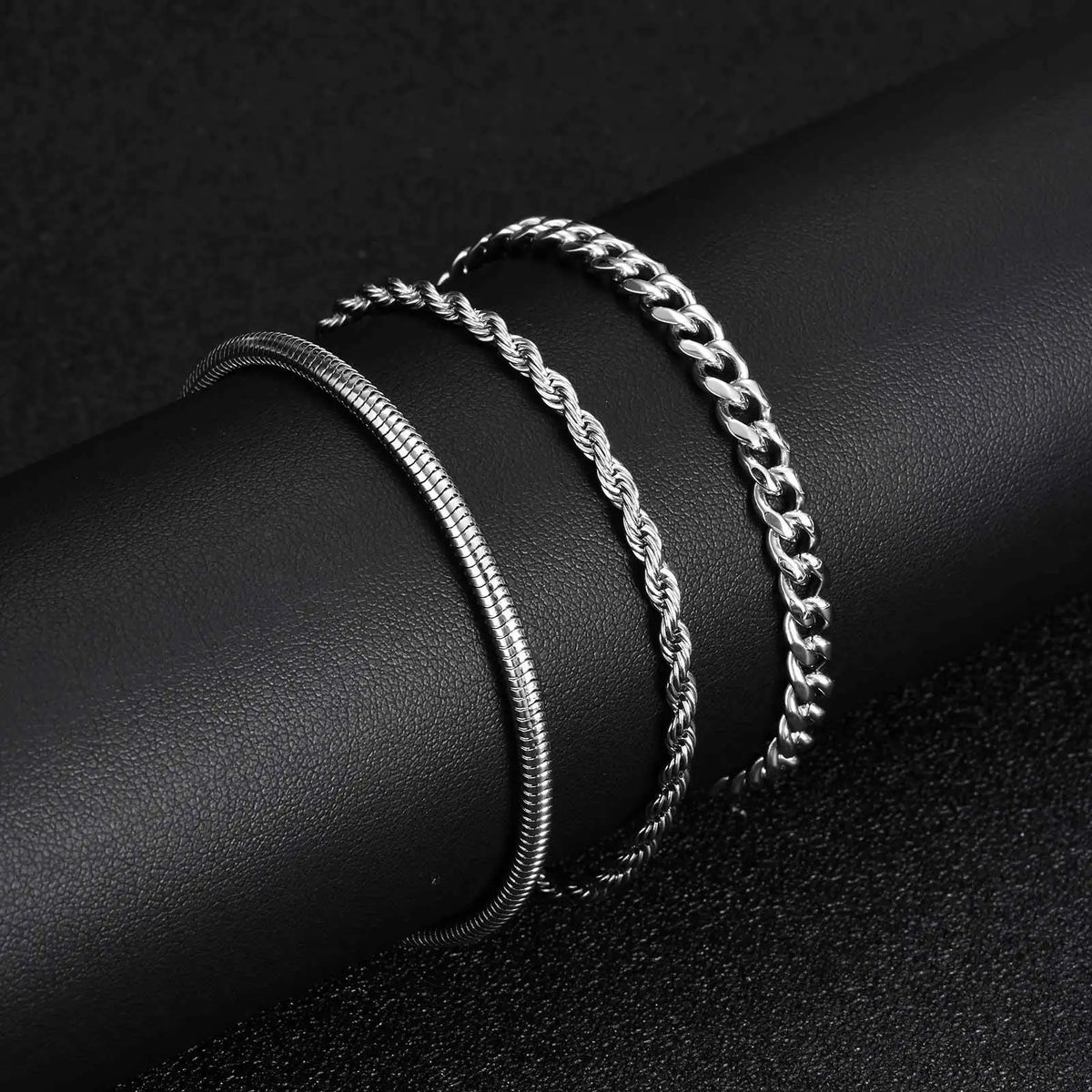 3pcs/set Cuban Chain Bracelet for Men,Classic Stainless Steel Stacked Bracelet,Punk Basic Chains Jewelry Gifts