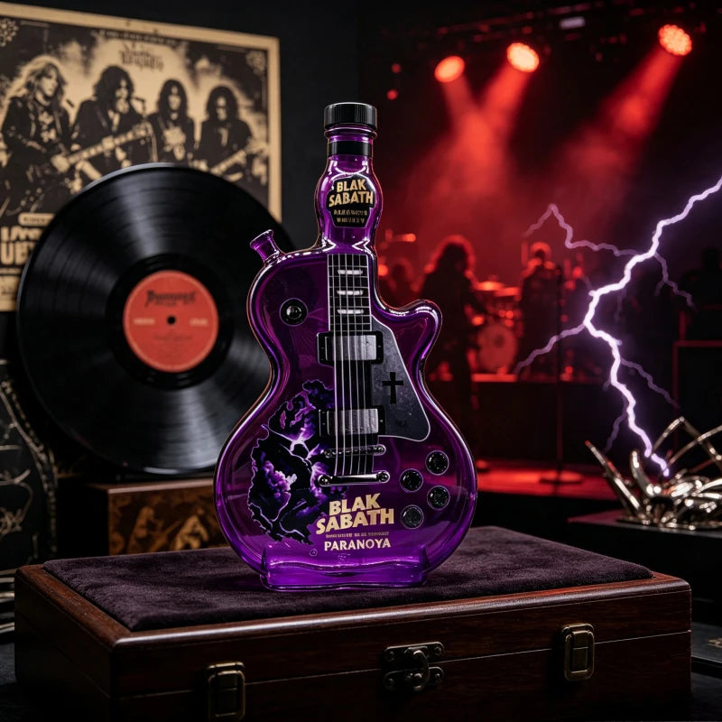Black Sabbath Guitar Glass Decanter, Purple Rock Band Whiskey Bottle, Bar & Home Decorative Liquor Bottle