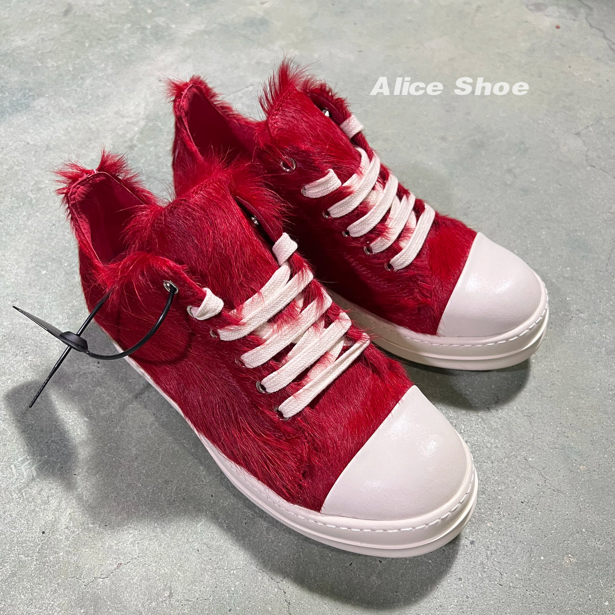 Outdoor Casual Men Shoe Horse Fur Leather Women Sneaker Red Low Top Lace Up Designer Shoe Brand Thick-sole Flat Dress Shoe