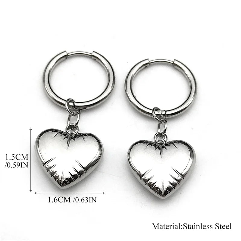 Stainless Steel Y2K Trendy Heart Hoop Earrings For Women Egirl Sweet Cool Circle Earings Punk Jewelry Gift EZZZ796-6SRS06