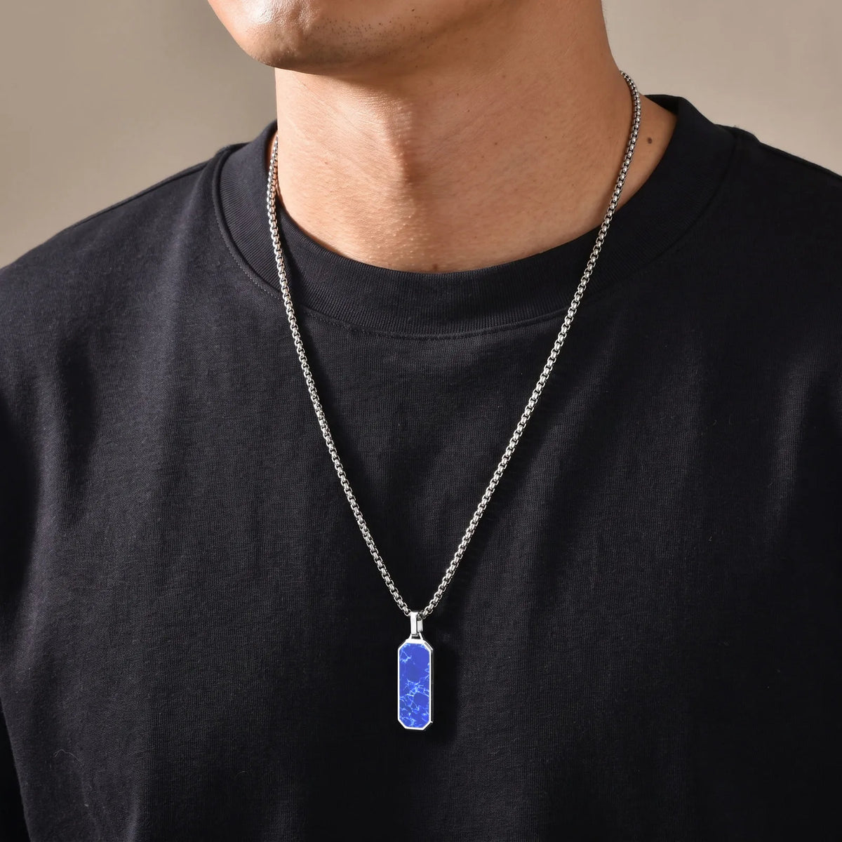 Natural Stone Square Men's Necklace,Waterproof Stainless Steel Geometric Pendant Necklace,Trendy Birthday Jewelry Gift