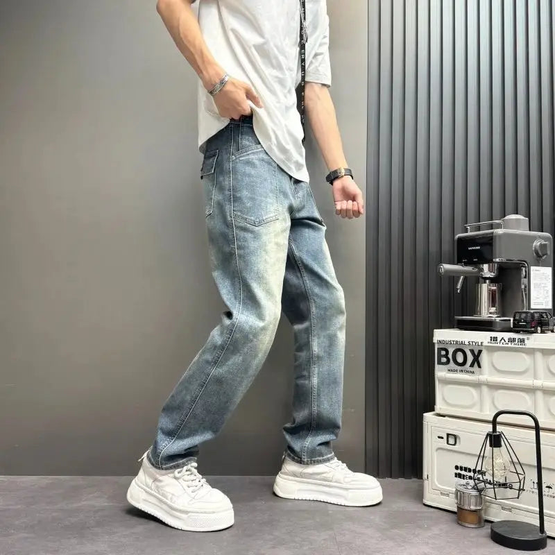Blue Jeans Loose Casual 2026 Spring Summer Washed Blue Denim Men's Pants Washed Trousers Streetwear Clothing Baggy Man Jeans