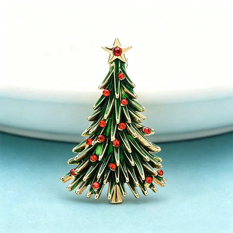 PENDRA Noelisse Rhinestone Enamel Christmas Tree Brooch