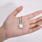 Free Custom Engraving Geometric Necklaces, Men's Waterproof Stainless Steel Square Pendant Collar with Box Chain
