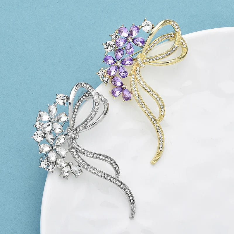 PENDRA Amethyst Purple Crystal Flower Bow Brooch