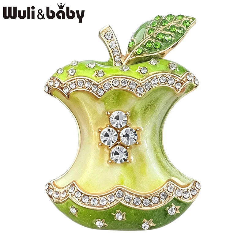 PENDRA Appletta 3-Color Rhinestone Enamel Apple Brooch