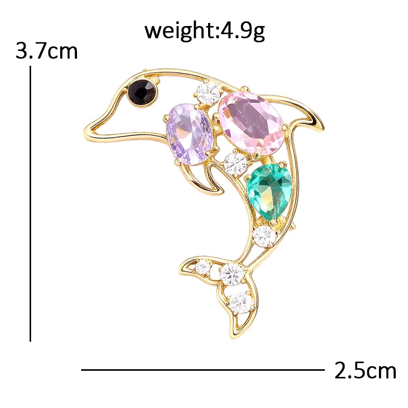 Wuli&baby Crystal Leaping Dolphin Fish Brooches For Women Unisex Lovely Ocean Animal Casual Party Brooch Pins Gifts