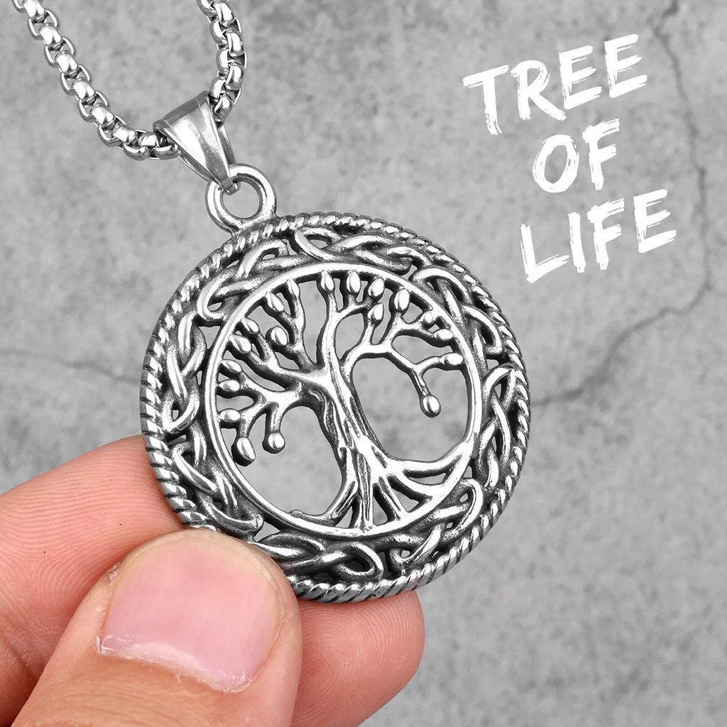 Tree of Life Wisdom Tree Stainless Steel Men Necklaces Pendants Chain Punk for Boyfriend Male Jewelry Creativity Gift Wholesale