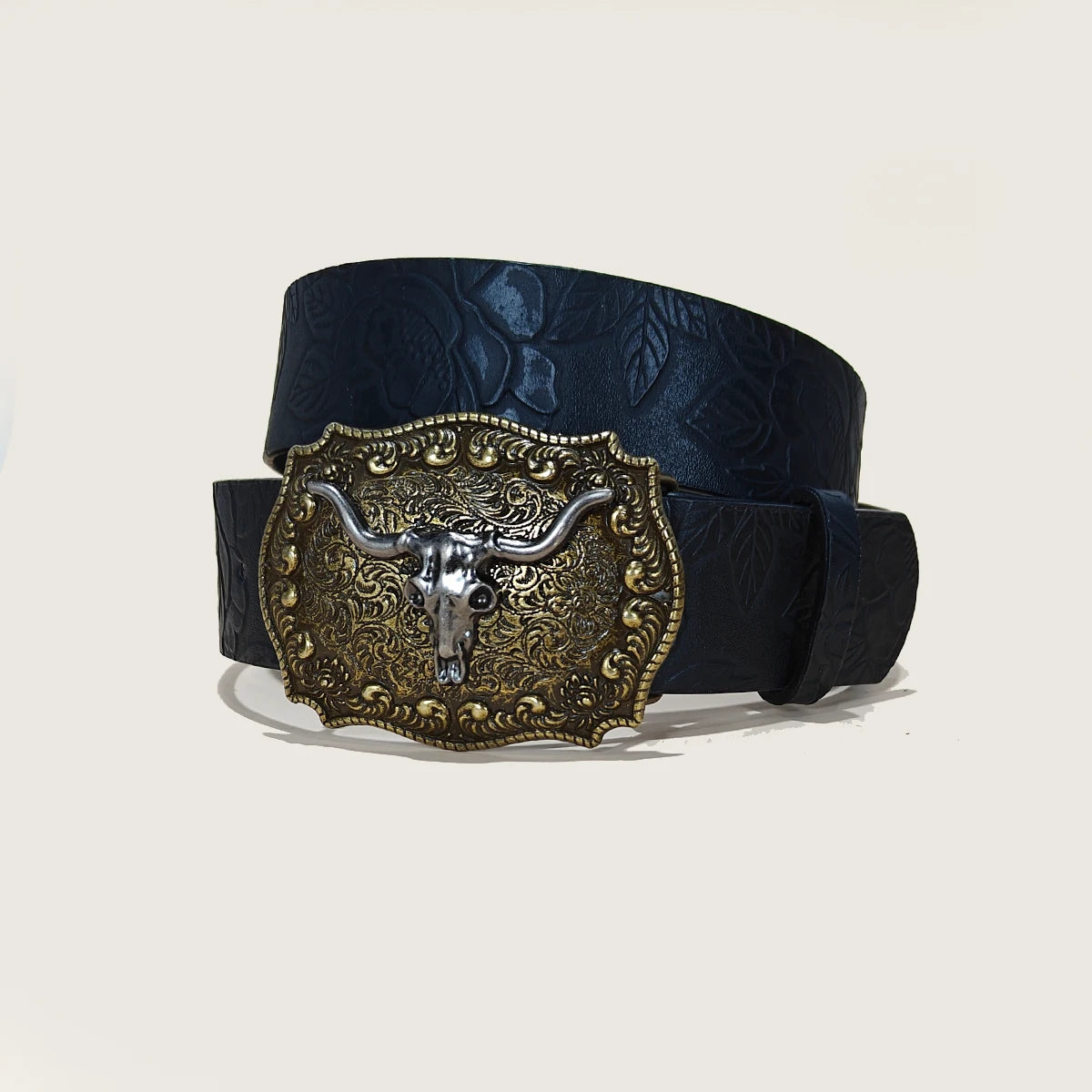 Western Cowboy Belt For Women and men Bull Buckle Floral Engraved Black Waistband Gothic Accessories fashion Design Jeans Belt