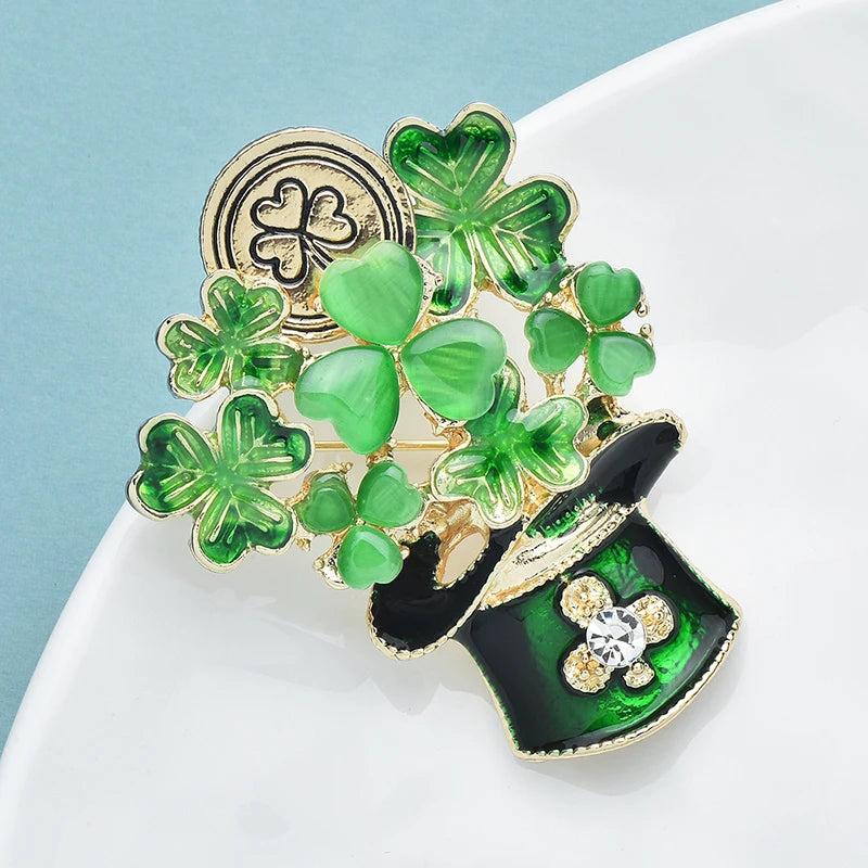 PENDRA Shamrocka Opal Shamrock Leaf Brooch