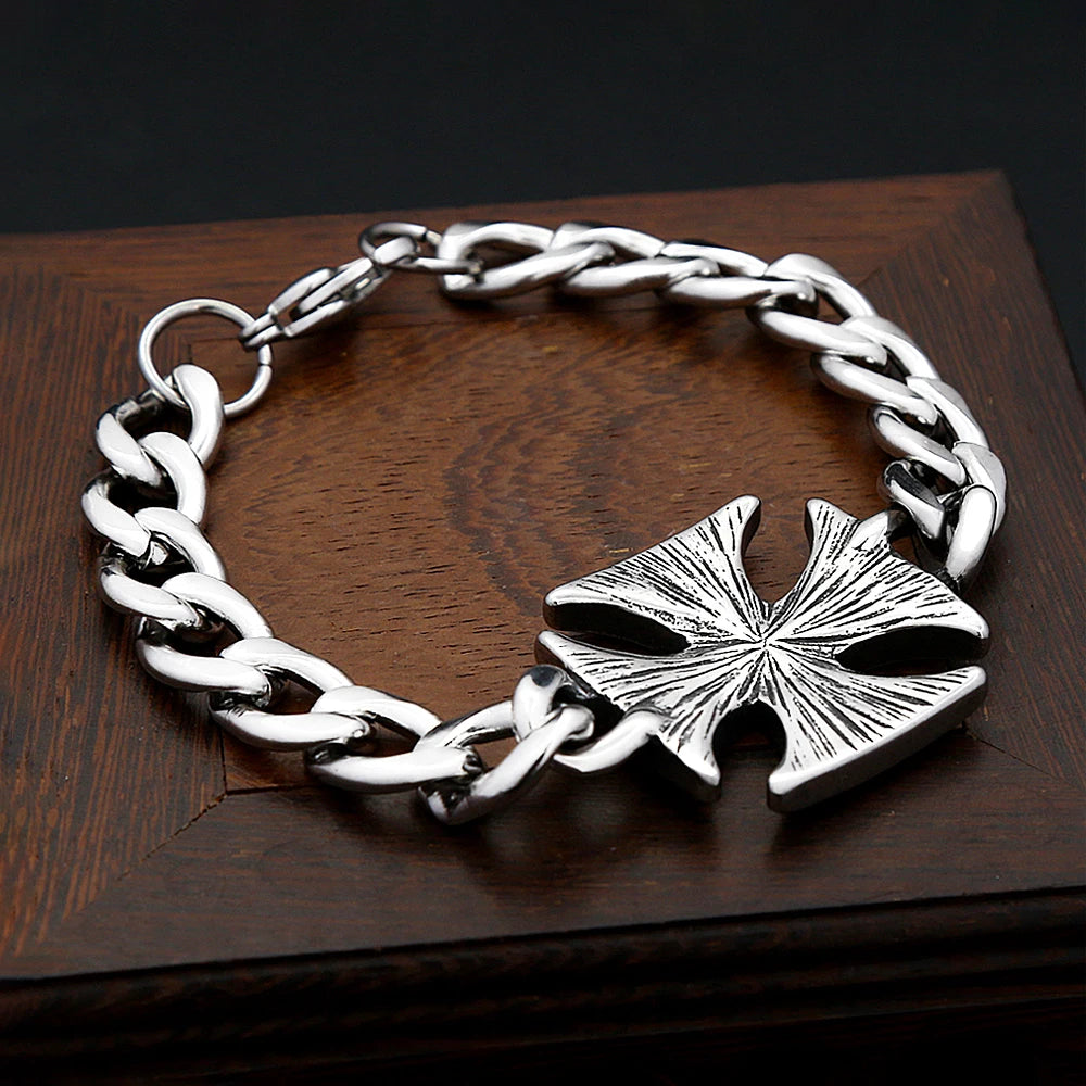 PENDRA Templar Cross Stainless Steel Biker Bracelet