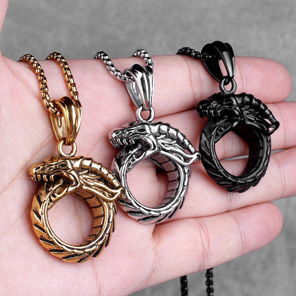 PENDRA Ouroboros Snake Dragon Steel Necklace