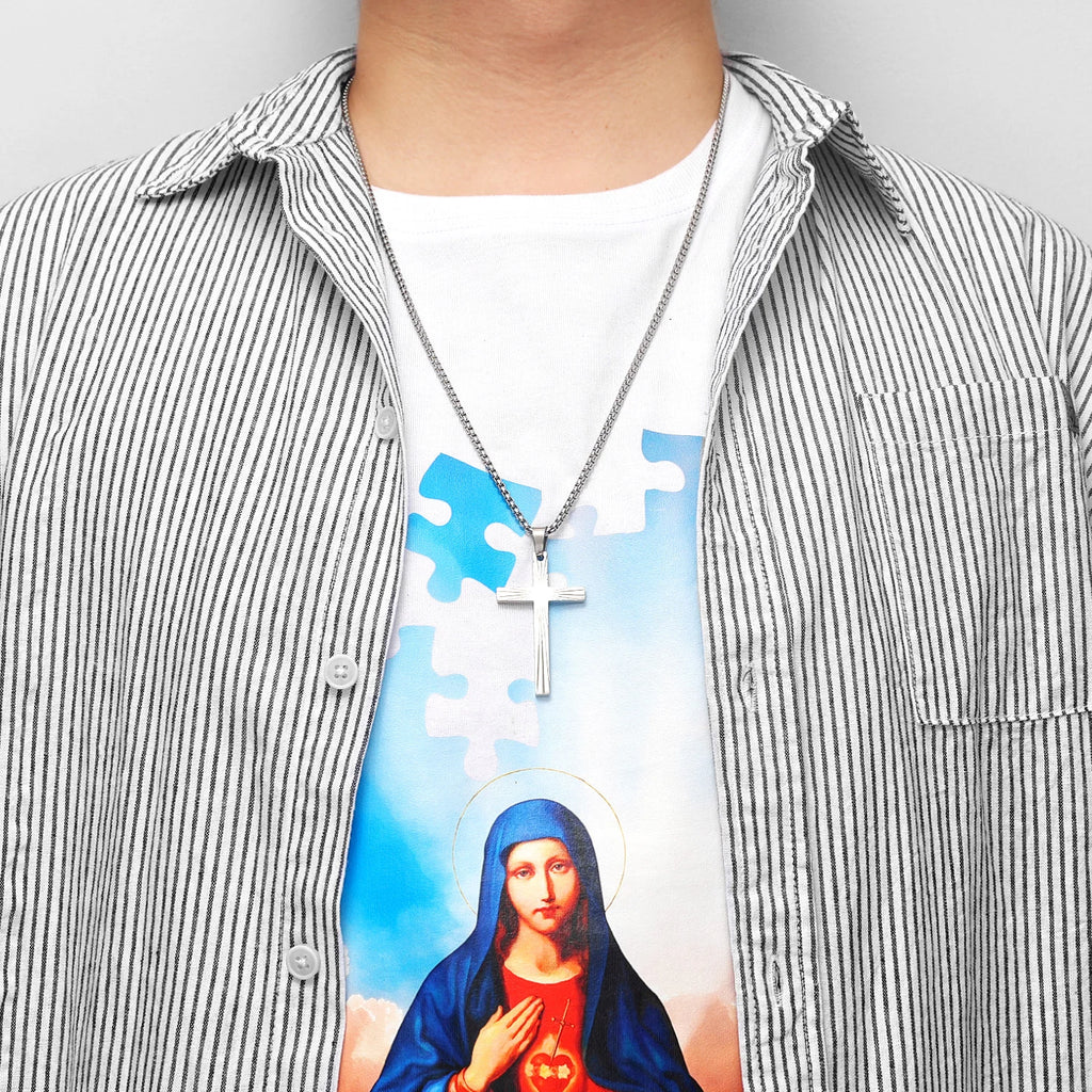 PENDRA Refract Light Cross Steel Necklace