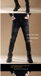 High-end Classic Washed Fashion Stretch Slim Black Mans Korean Style Streetwear Hip-hop Cowboy Jeans Luxury Casual Pants for Men