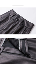 Casual leather pants women in autumn new high waisted loose fitting solid color wide leg nine inch Haren balloon pants