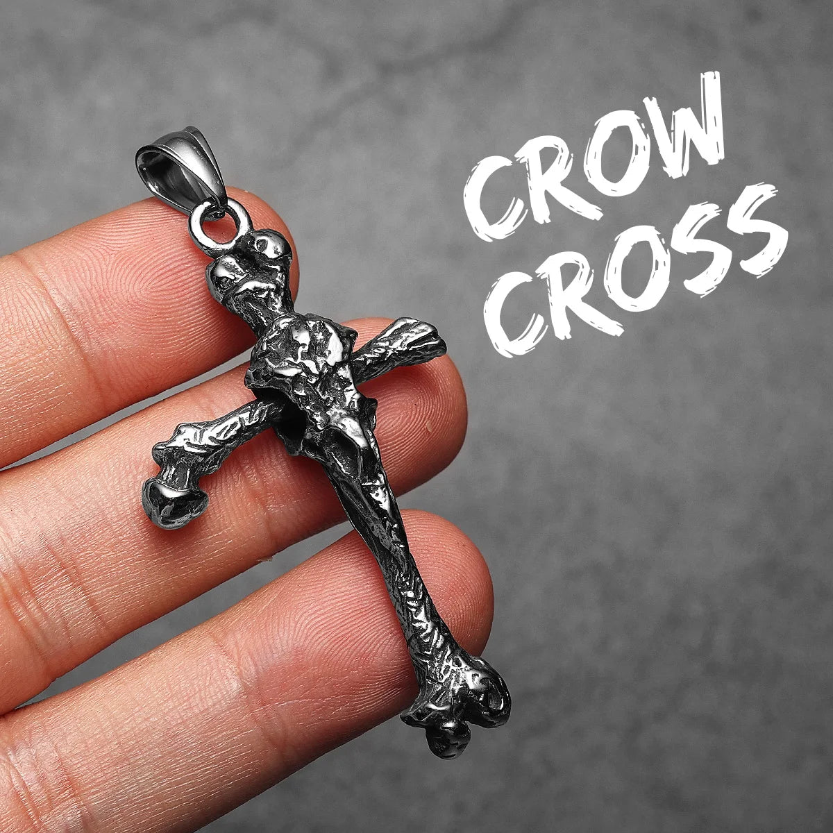 PENDRA Crow Bone Cross Steel Necklace