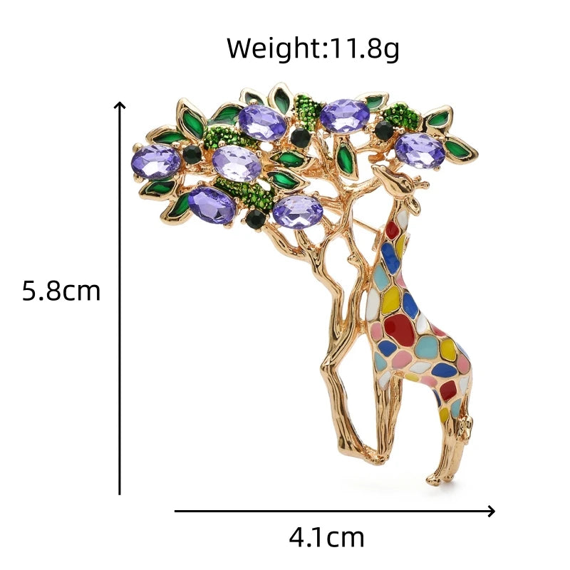 PENDRA Leaf-Eating Giraffe Enamel Animal Brooch