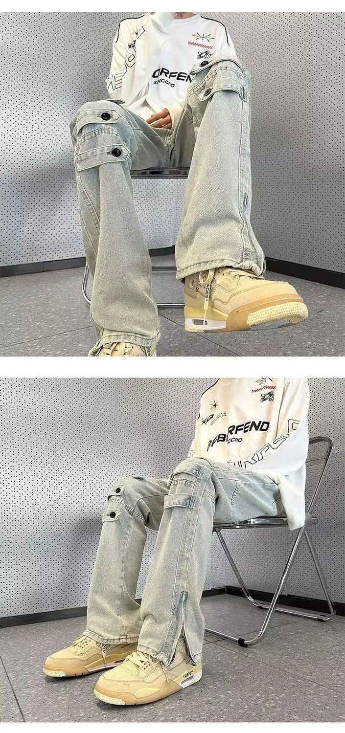 Original Luxury 2026 Brands Clothing Design Pants Men's High Street Tooling Jeans Niche High-end Zipper Split Micro-flared Pants