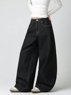 Women's Vintage American-Style Pocket Embroidered Print Loose High-Waist Wide-Leg Jeans Y2K Street Trend Simple Comfortable Everyday Versatile Pants