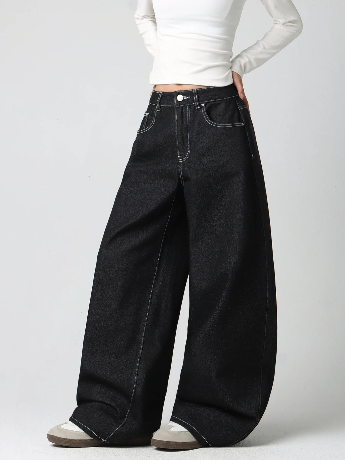 Women's Vintage American-Style Pocket Embroidered Print Loose High-Waist Wide-Leg Jeans Y2K Street Trend Simple Comfortable Everyday Versatile Pants