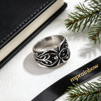 Vintage Punk Men's Spider Signet Ring,Stainless Steel Natural Stone Black Onyx Ring Jewelry Accessory Gift for Him