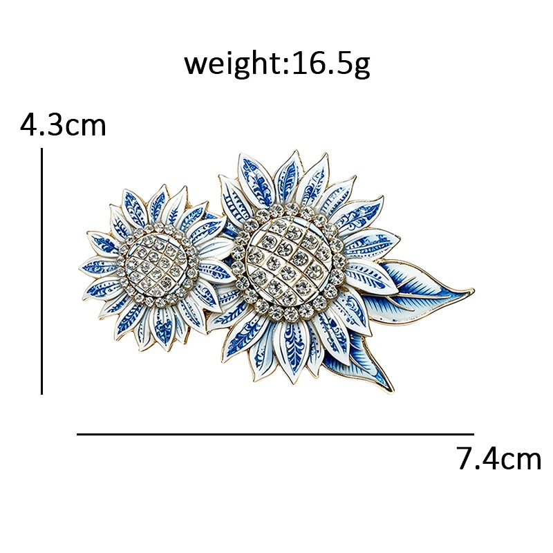 PENDRA Solara 2-Color Enamel Rhinestone Sunflower Brooch