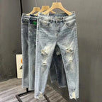 Summer New 2026 Ripped Jeans Men's Trendy Brand Casual Elastic Slim Fit Small Feet Ruffian Handsome Beggar Pencil Pants