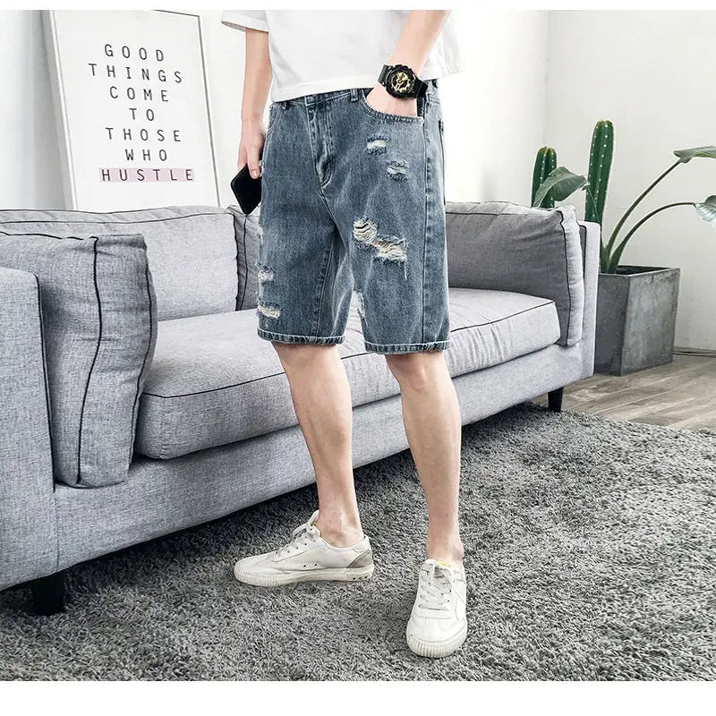 PENDRA Denim Washed Distressed Pants