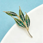 PENDRA Leafelle Green Enamel Leaf Brooch