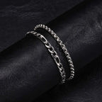 2pcs/set Men's Chain Bracelets,4mm Stainless Steel Box Chain Bracelet,5mm Figaro Chain Link Wristand,Simple Jewelry Gift