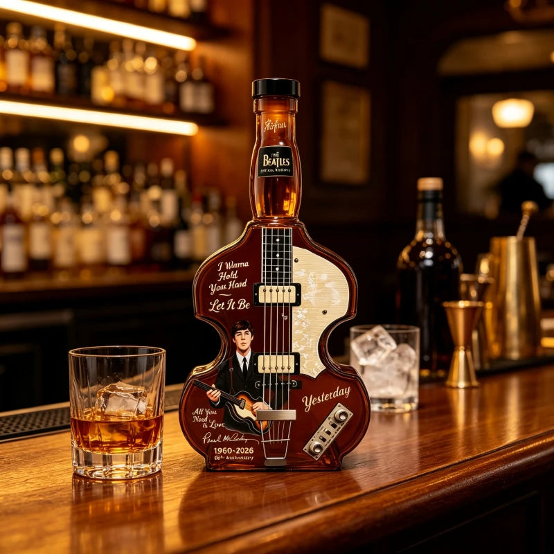 Paul McCartney The Beatles Glass Whiskey Decanter 350ml Guitar Shape Sticker Craft Liquor Bottle Music Fan Collection Gift