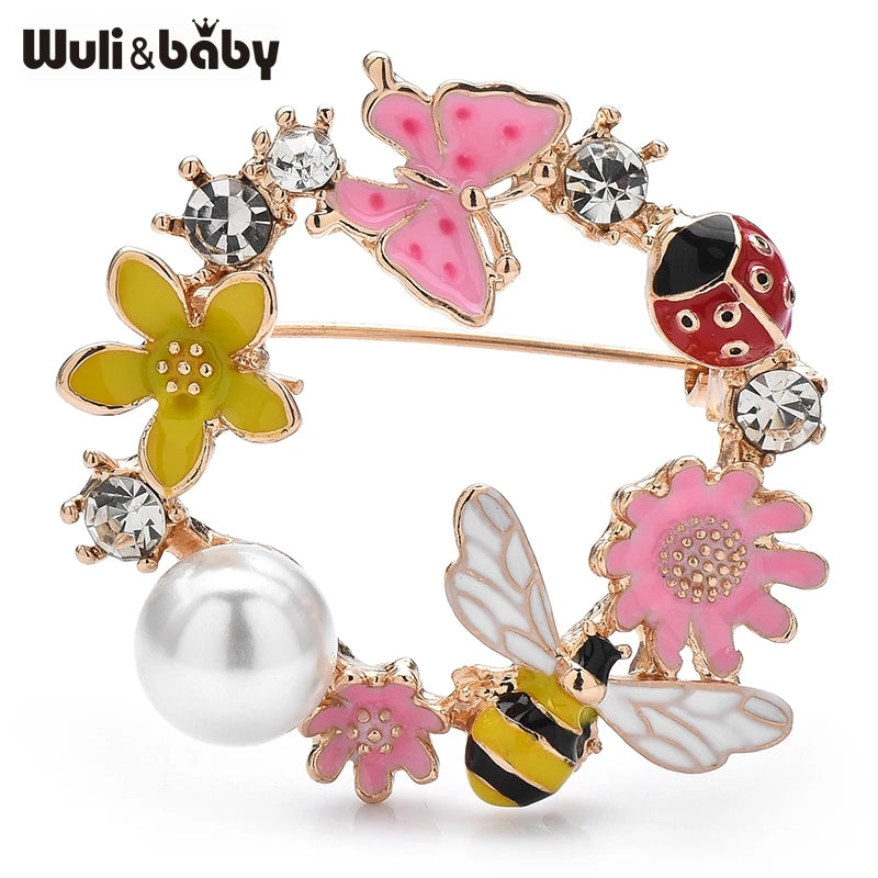 PENDRA Lovely Bee Flower Circle Brooch
