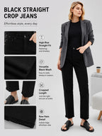New Women's High-Quality Raw Edge Hem Slim Fit Straight Leg Jeans, Multi-Pocket, Button Design, Women's Jeans & Apparel