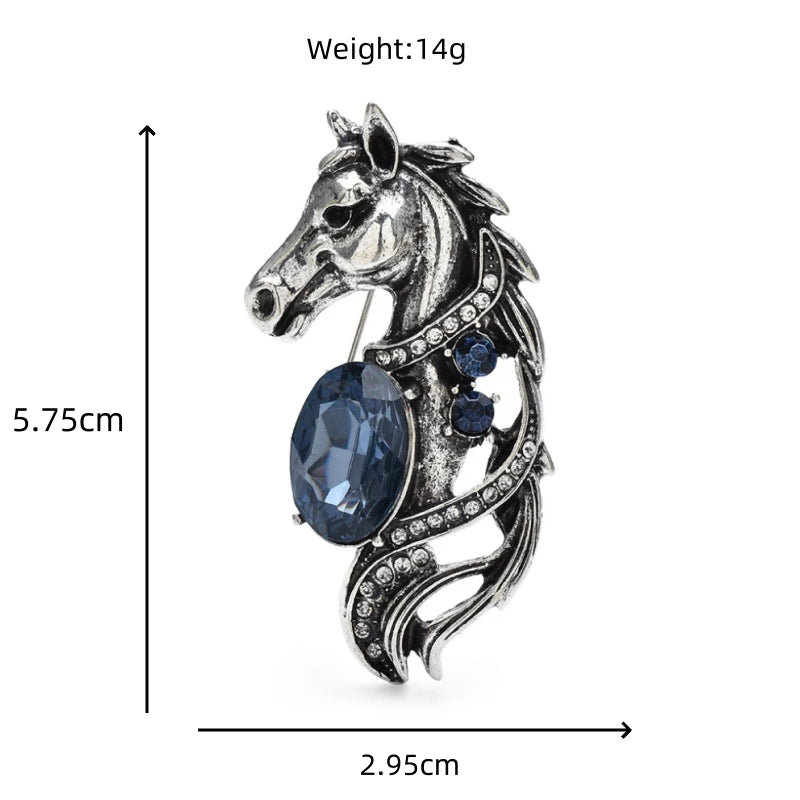 Wuli&baby Vintage Horse Head Horsehair Brooch Pins Crystal Animal Badge Women Jewelry Accessory Gift