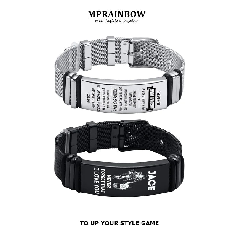 Free Engraving,Stainless Steel Mesh Band Bracelet,Adjustable Bracelet for Men Gift