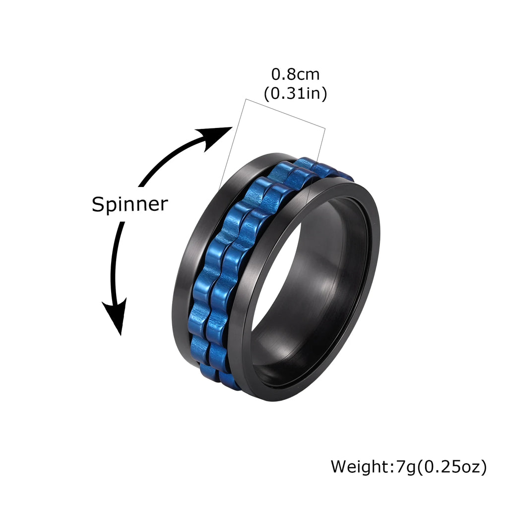 Gear Chain Rotating Spinning Ring for Men,Punk Stainless Steel Anti Stress Ring Gift