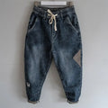 Loose Elastic Waist Denim Jeans Spring Autumn Spliced Harem Pants Men's Casual Pants 2024 Korean New Stretch Baggy Cargo Jeans