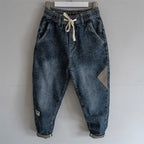 Loose Elastic Waist Denim Jeans Spring Autumn Spliced Harem Pants Men's Casual Pants 2024 Korean New Stretch Baggy Cargo Jeans