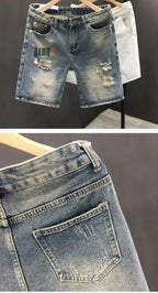 Summer Straight Ripped Shorts Trendy Thin Youth Casual Breeches Men's Fashion Handsome Denim Pants Clothes Man Short Jeans