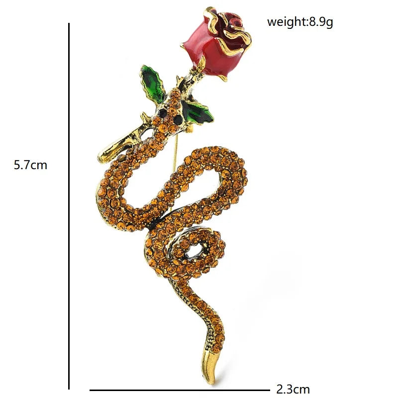 Wuli&baby Vintage Rose-flower And Snake Brooches For Women Unisex 2-color Alloy Rhinestone Animal Party Casual Brooch Pins Gifts