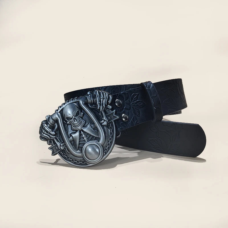 New Men's Trendy Belt Fashion Dark Style Personalized Skull Youth Punk Belt For Women Street Hip Hop Gothic  Jeans Waistband