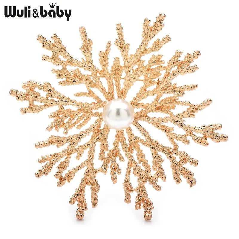 PENDRA Snowflora Pearl Alloy Snowflake Brooch