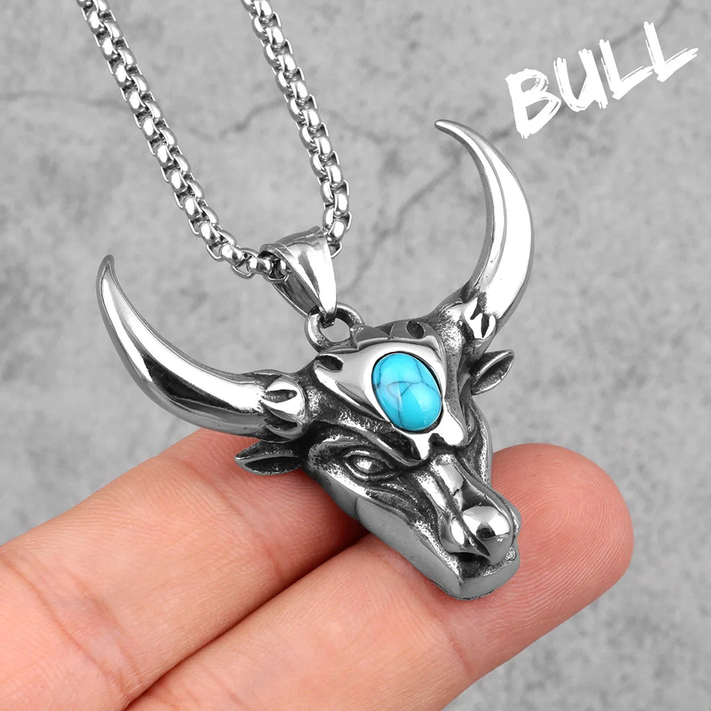 PENDRA Bullfight Bull Head Steel Necklace