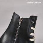PENDRA Classic Punk Black Leather High-Top Zip Thick-Sole Platform Ankle Boots